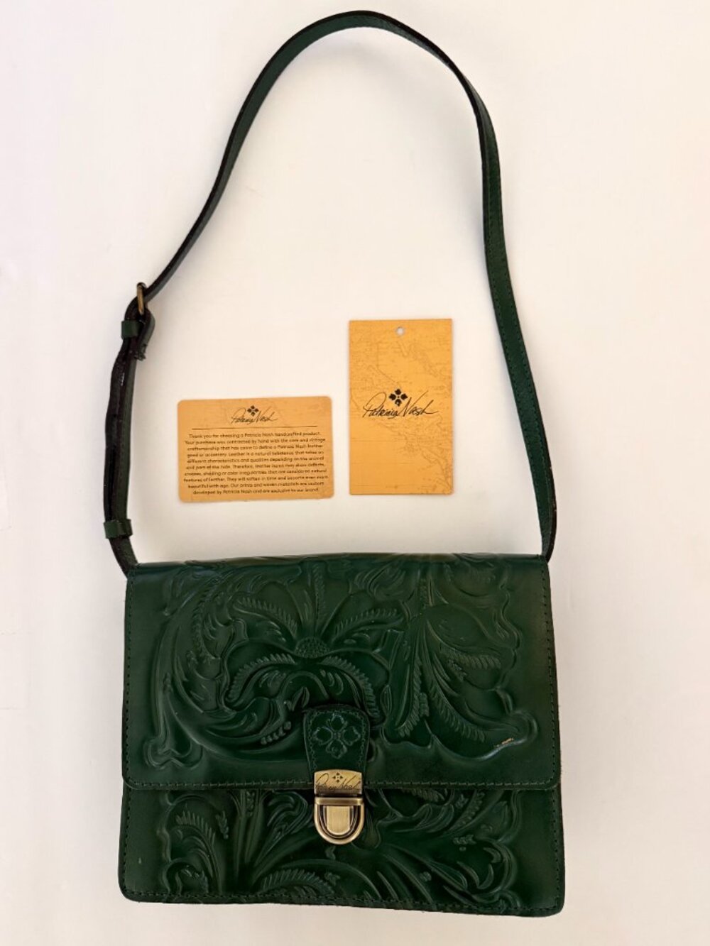 Patricia Nash green tooled leather crossbody purse - Picture 2 of 10